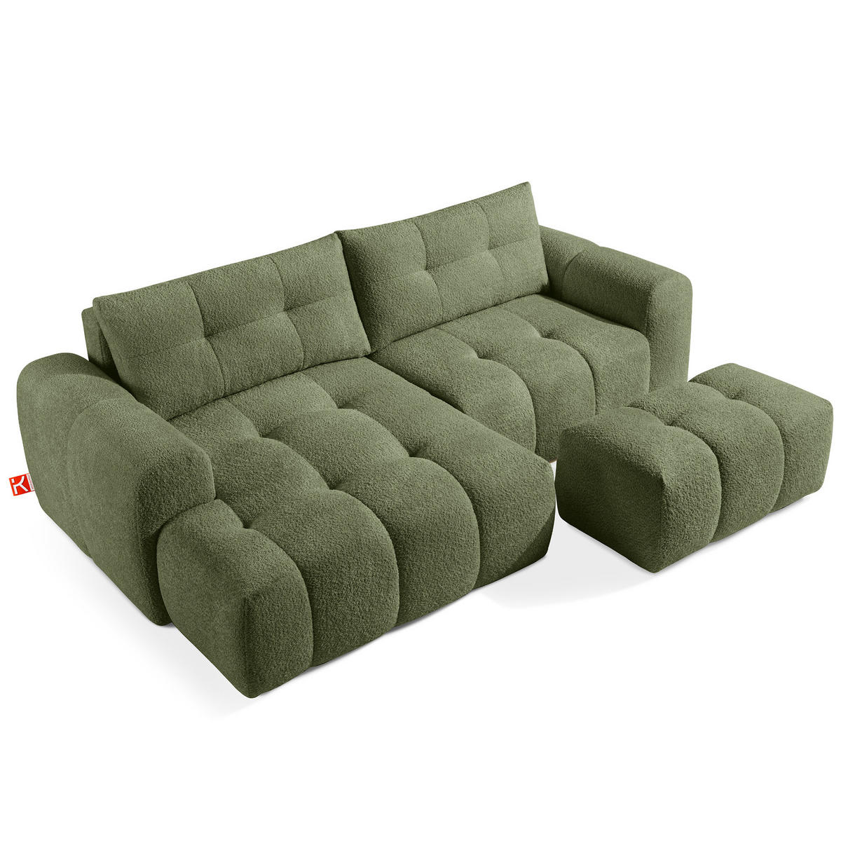 ECKSOFA LINKS RAVIA, Bouclé, Olivgrün - Olivgrün, Holz/Textil (256/104cm) - KONSIMO®