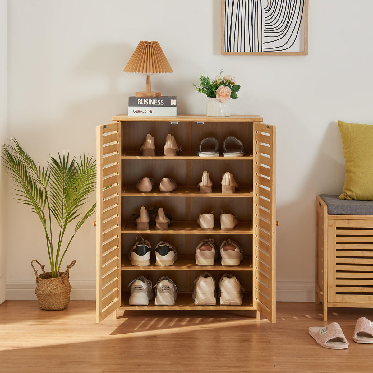 SCHUHSCHRANK Klamp - Naturfarben, Holz (66/87.5/33cm) - [en.casa]