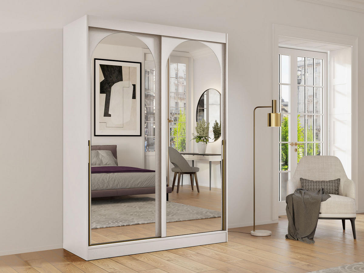 SCHIEBETÜRENSCHRANK Modin 150 - Kaschmir/Goldfarben, Holzwerkstoff/Kunststoff (150/216/65cm) - MIRJAN24