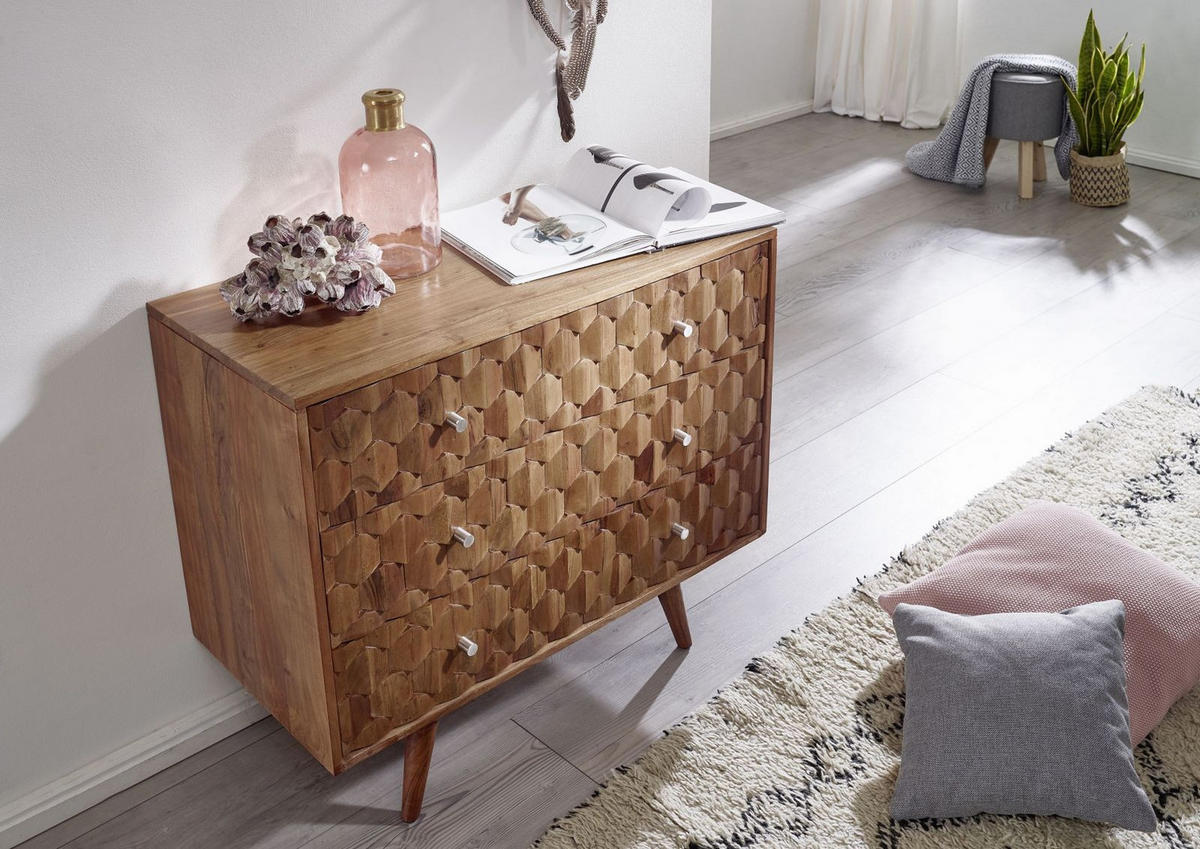 KOMMODE Akazie 88x42x75 natur lackiert MOSAYK #107 - Braun, Holz (88/75/42cm) - Massivmoebel24