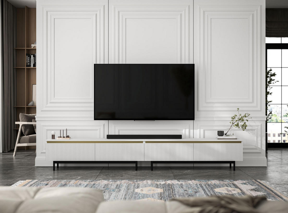 TV-LOWBOARD 2-er Set Selene Weiß Matt mit Metallrahmen 140 cm - Schwarz/Weiß, Holzwerkstoff/Metall (280/44/35cm) - Meble Lindner