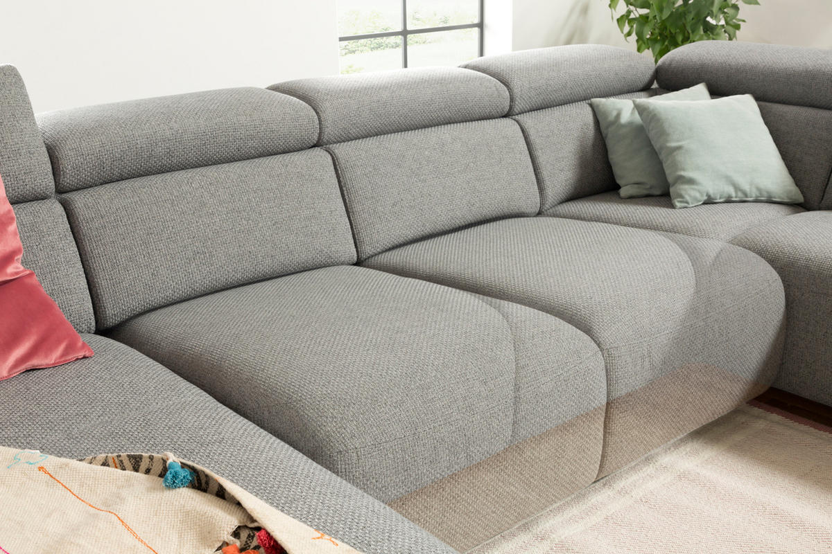 WOHNLANDSCHAFT RISO Grau Webstoff - Schwarz/Grau, Textil (331/81/240cm) - KAWOLA