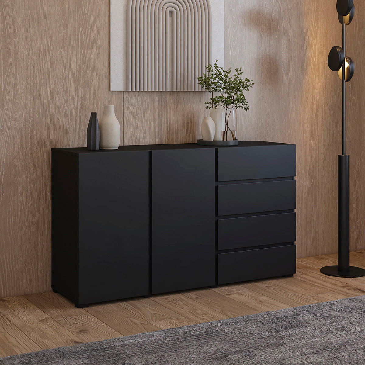 KOMODA Maxis Črna - črna, leseni material (138/78/40cm) - Petits-meubles