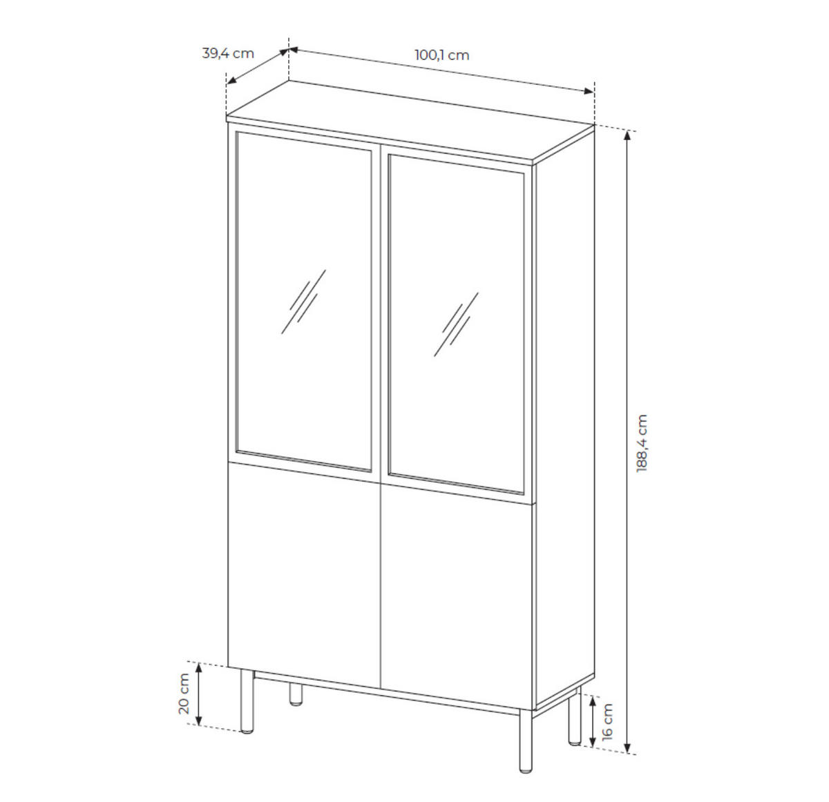 VITRINE Lango 188 Schwarz mit Eiche Evoke, Glasvitrine mit Led-Beleuchtung - Schwarz, Holzwerkstoff (100/188/39cm) - Bettso