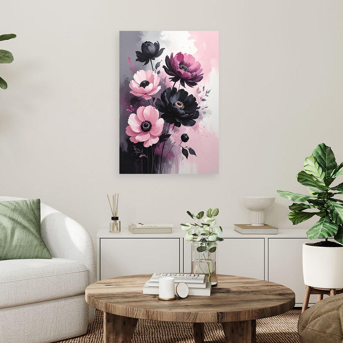 BILD auf Leinwand, Rosa zarte botanische Blumen - Rosa, Textil (60/90cm) - Feeby