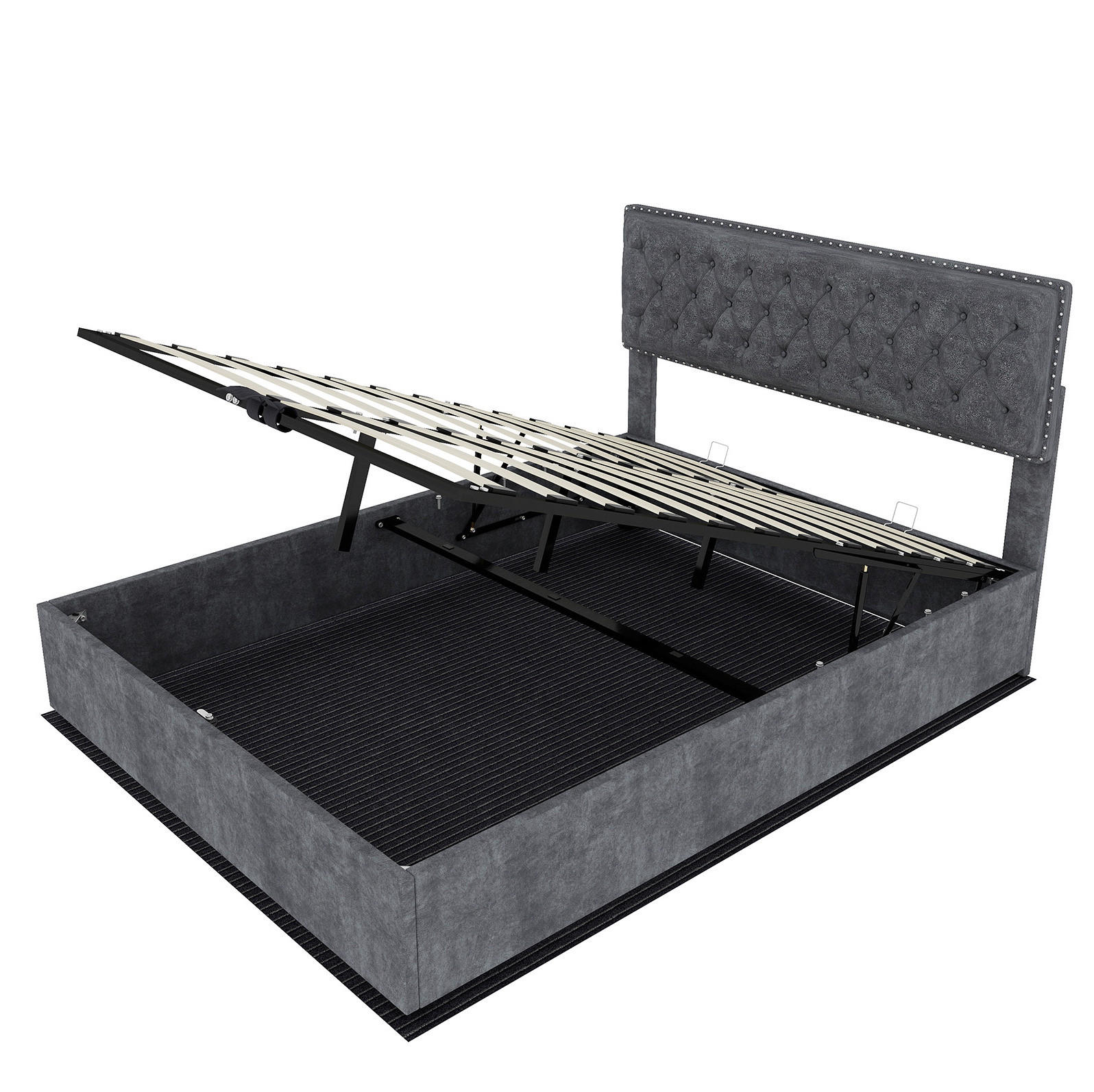 POLSTERBETT 140/200 cm mit hohem Kopfteil, Stauraum unter dem Bett und Matratze, Grau - Grau, Textil (140/200cm) - Redom