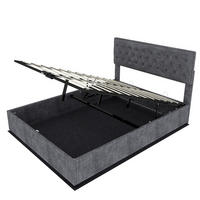 POLSTERBETT 140/200 cm mit hohem Kopfteil, Stauraum unter dem Bett und Matratze, Grau - Grau, Textil (140/200cm) - Redom