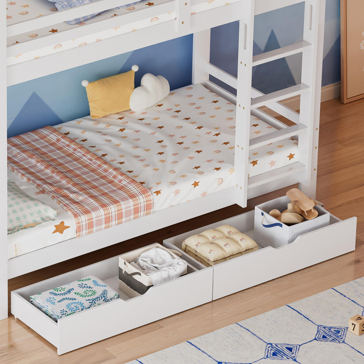 ETAGENBETT 90/200 cm DE-00458, in Weiß, Schubladen und Regalen - Weiß, Holz (90/200cm) - ComfortXL