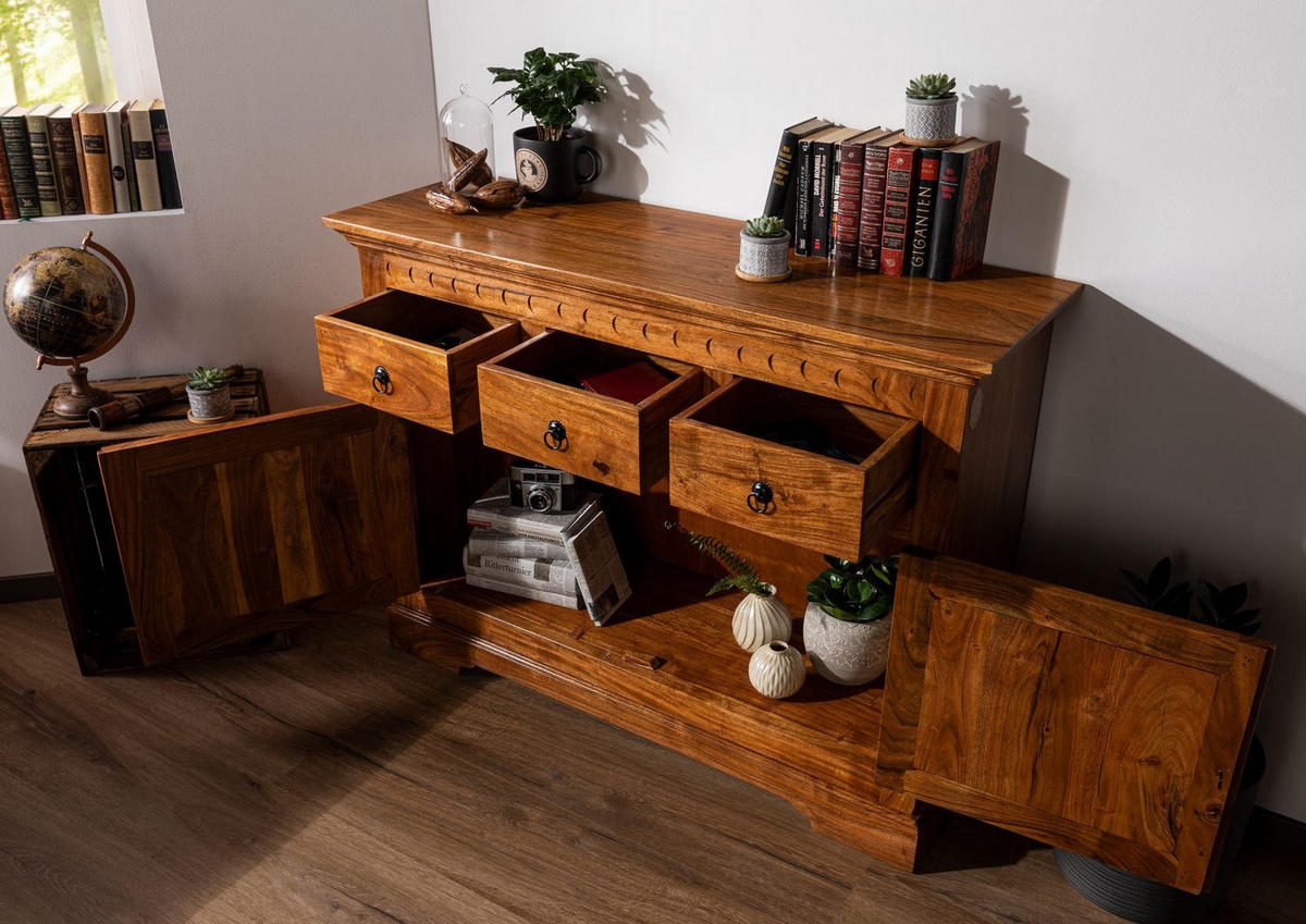 KOMMODE Akazie 120x40x90 honig lackiert OXFORD #0531 - Braun, Holz (120/90/40cm) - Massivmoebel24