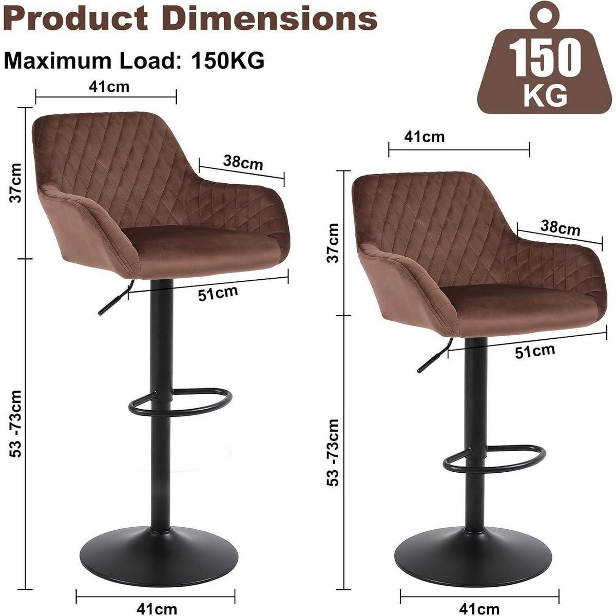 BARHOCKER 3er Set Samt Braun Höhenverstellbar Drehbar - Braun, Textil (51/110/38cm)