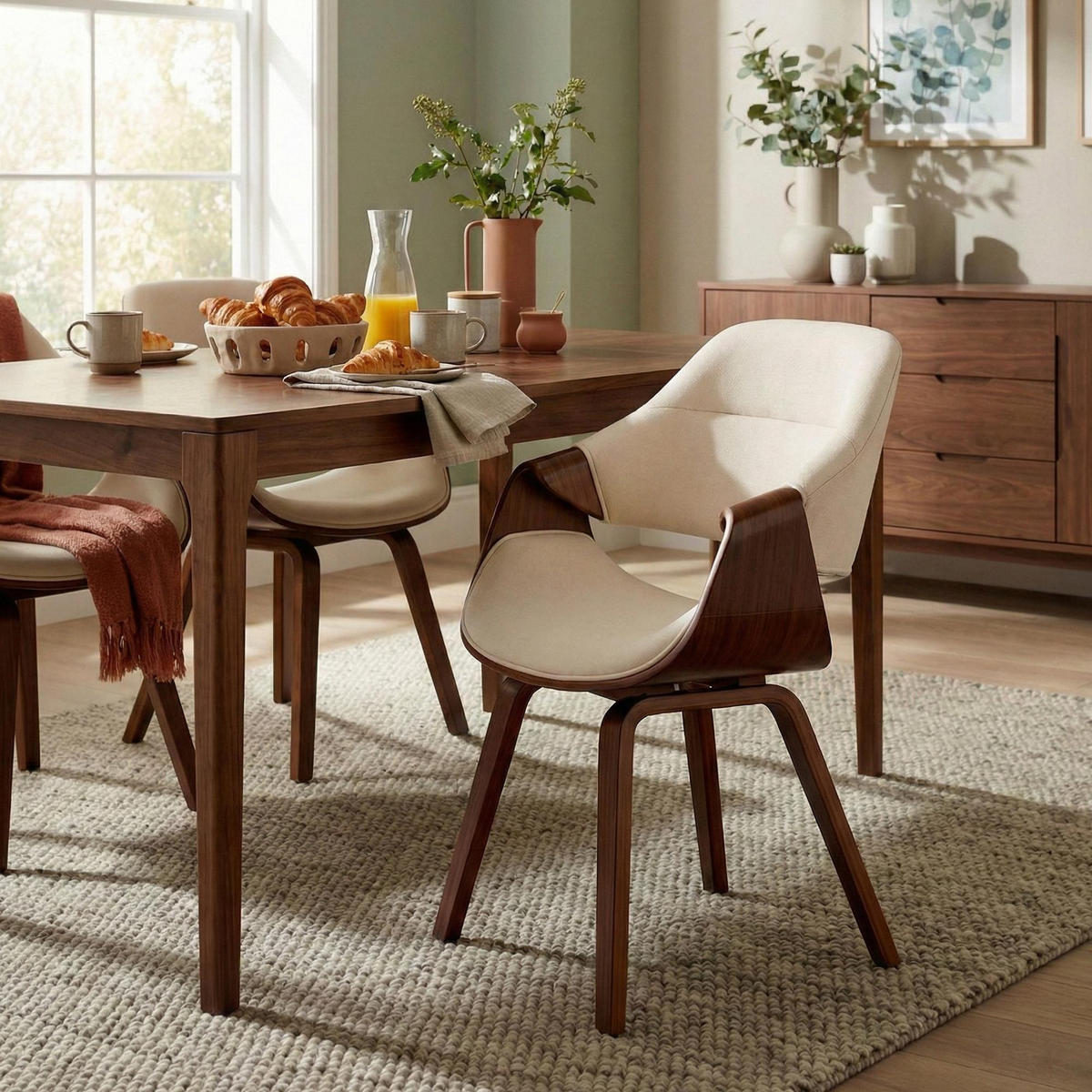 ESSZIMMERSTUHL Stoff Walnuss/Creme - Walnussfarben/Creme, Holz/Textil (62/87/60cm) - CLP