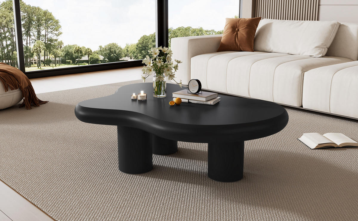 COUCHTISCH in Wolkenform, MDF lackiert, Schwarz mit Filzgleitern, 97/67/32 cm,Schwarz - Schwarz, Holzwerkstoff (67/97/32cm) - Redom