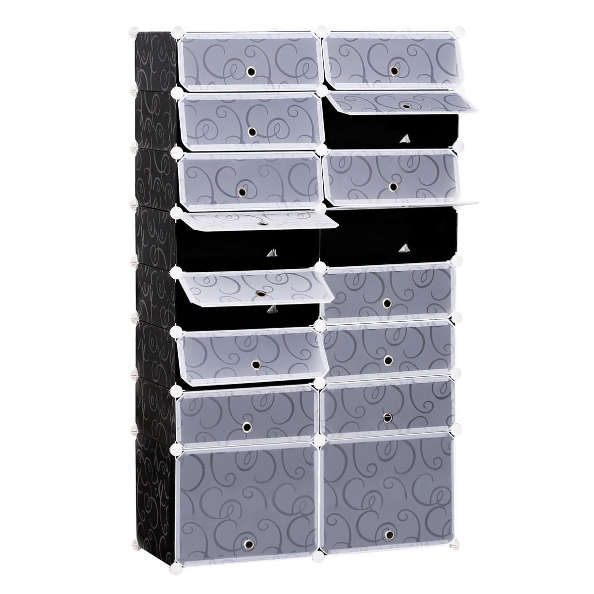 SCHUHSCHRANK DE-15474 95/37/160 cm, 14+2 Würfel, bis 32 Paar Schwarz/Weiß - Schwarz, Kunststoff (95/160/37cm) - ComfortXL