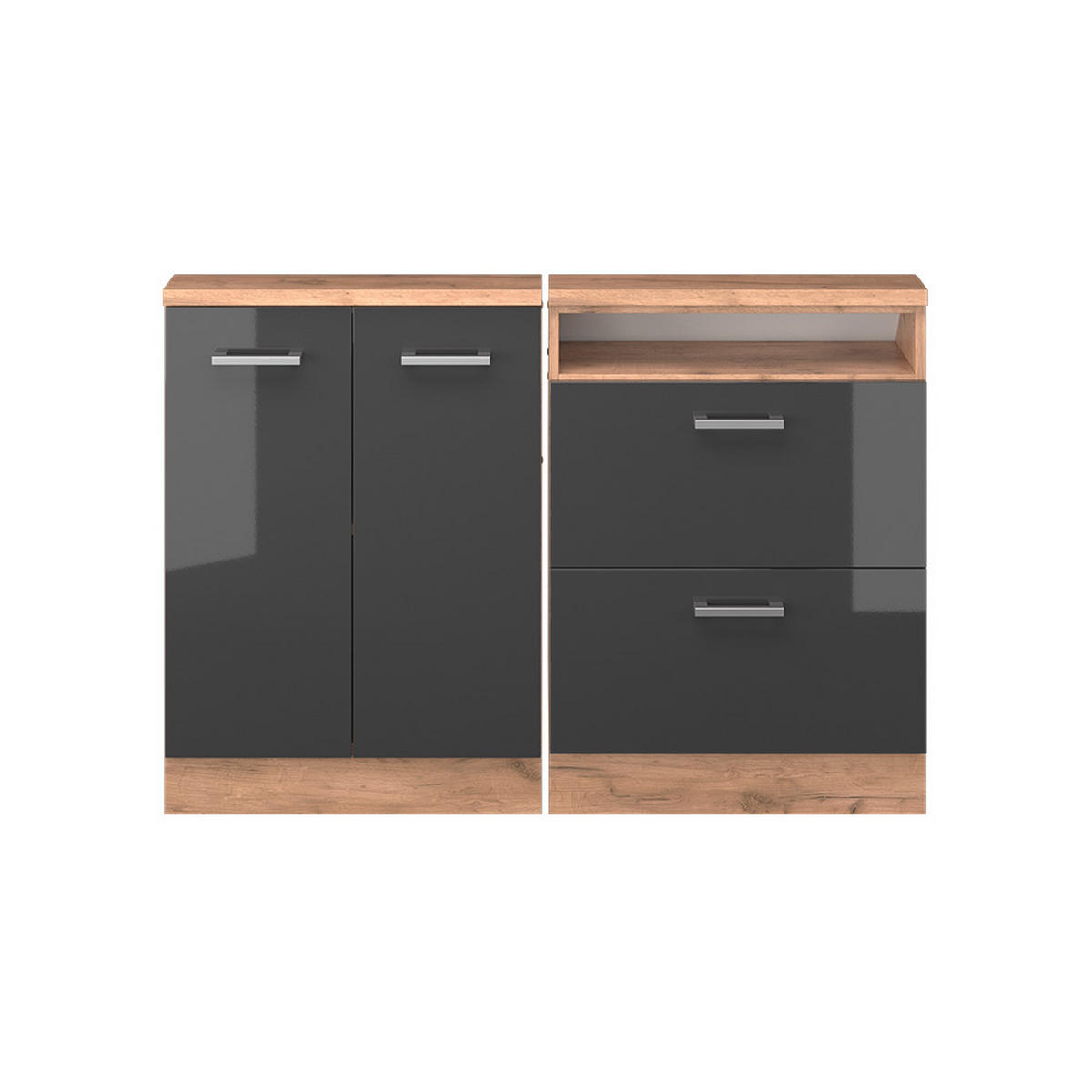 KUCHYŇSKÁ SKŘÍŇKA POD ŠIKMOU STŘECHU R-Line Antracitový vysoký lesk/zlatý dub power - medově dubová/antracitová, kompozitní dřevo (120/81.6/46cm) - Vicco