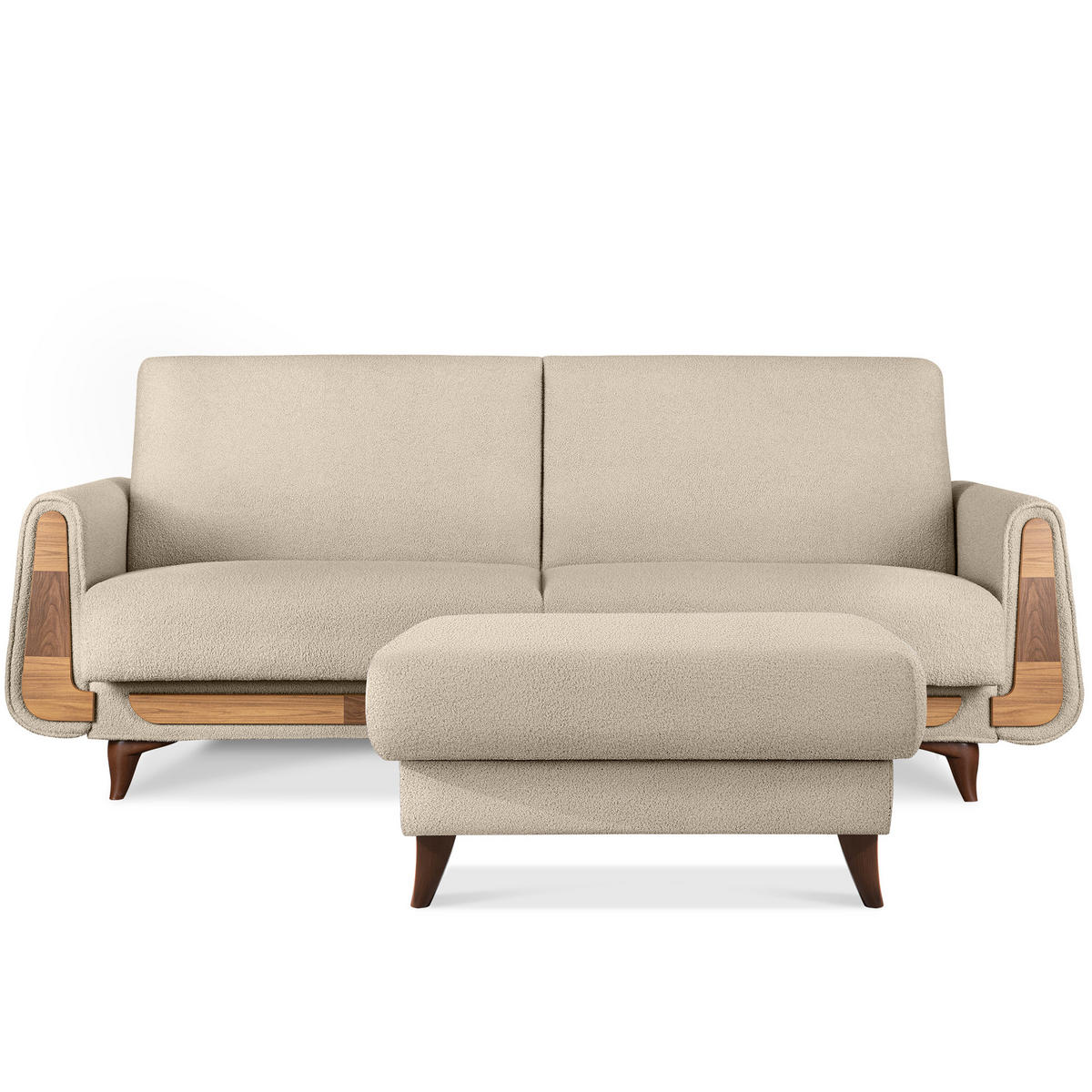 HOCKER GUSTAVO Bouclé, Creme - Creme, Holz/Holzwerkstoff (92/49/92cm) - KONSIMO®