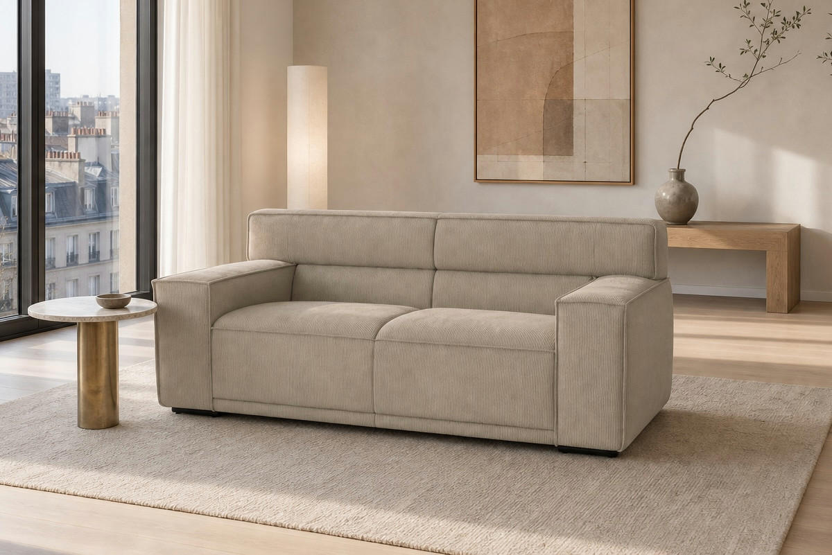 2,5-SITZER Umea Cord Beige 194/106/78 cm - Beige, Kunststoff/Textil (194/78/106cm) - foamnova