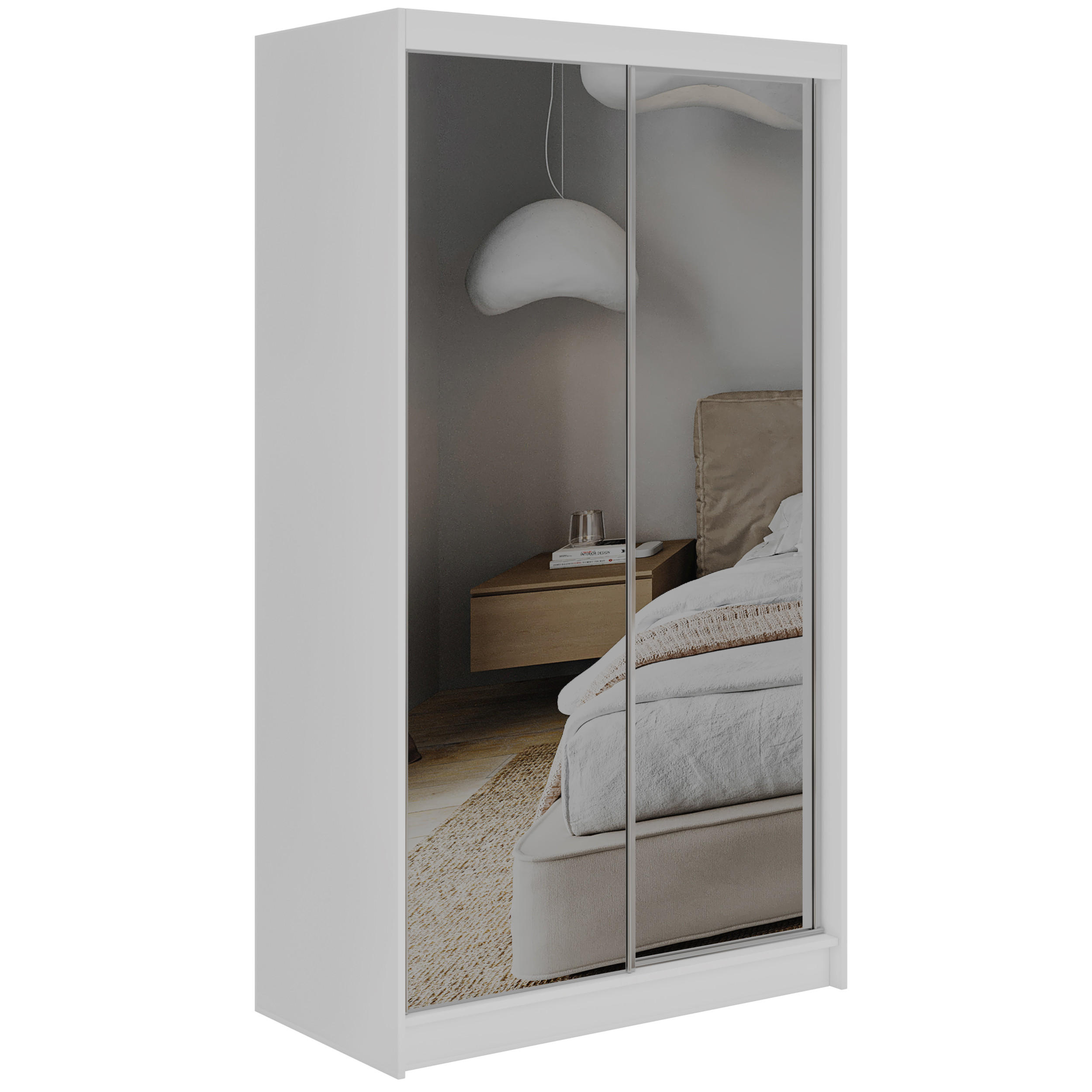 SCHWEBETÜRENSCHRANK 120 - DUBROWNIK - Weiß mit Spiegel - Alufarben/Weiß, Holzwerkstoff/Metall (120/216/61cm) - MKS
