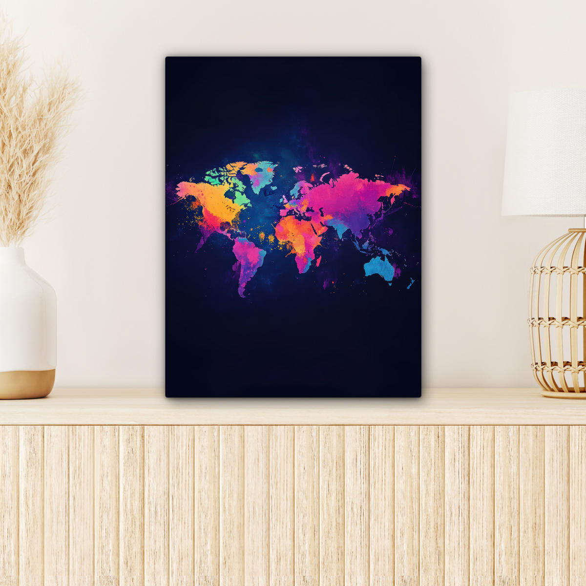 LEINWANDBILD Weltkarte - Bunt - Graffiti Room Decor 30x40 cm - Multicolor, Textil (30/40cm) - MuchoWow