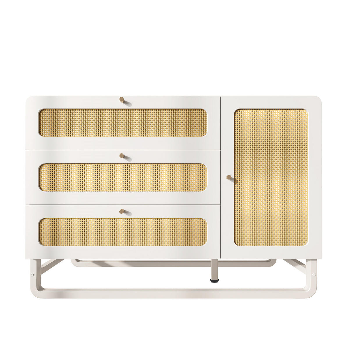 KOMMODEN-SIDEBOARD 120/40/85 cm mit 3 Schubladen & Rattan-Fronten in Weiß - Weiß, Metall (120/85/40cm) - BEAOK