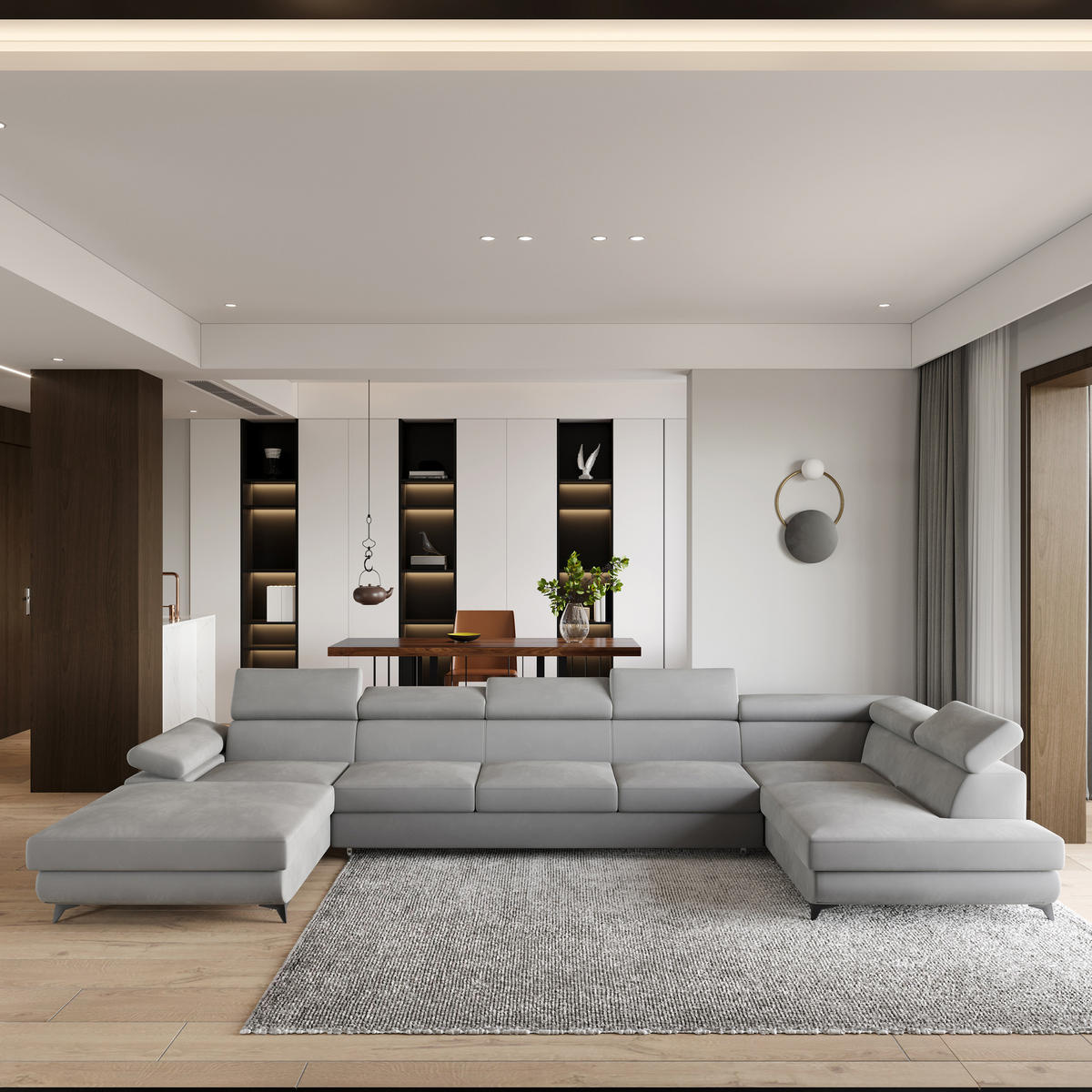 ROHOVÁ SEDAČKA MONTIVA světle šedá - černá/světle šedá, kov/dřevo (410/190cm) - MASSENO