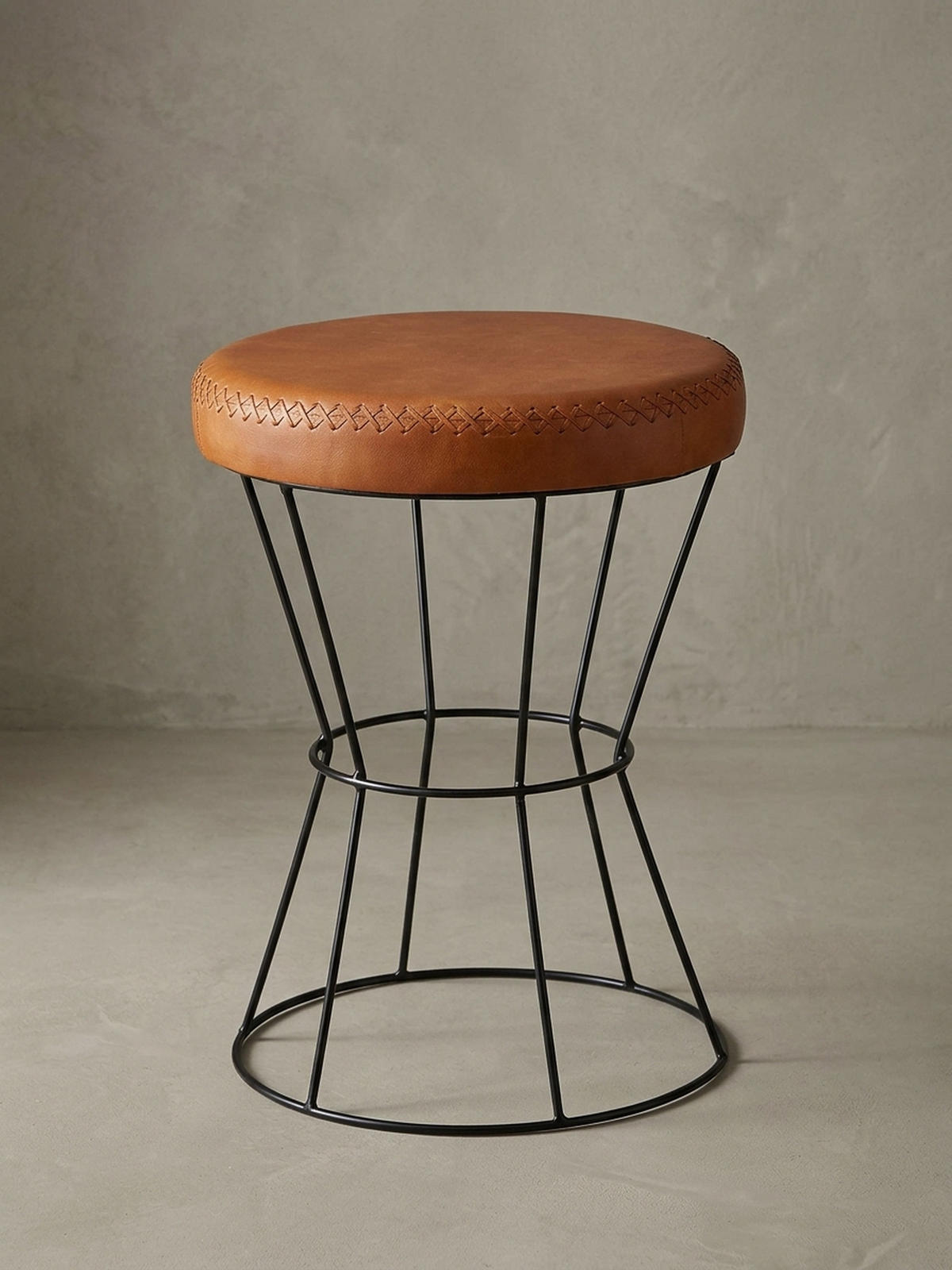 SITZHOCKER – Echtleder, Industrial-Stil - Schwarz/Braun, Leder/Metall (35/48/35cm) - KADIMA DESIGN