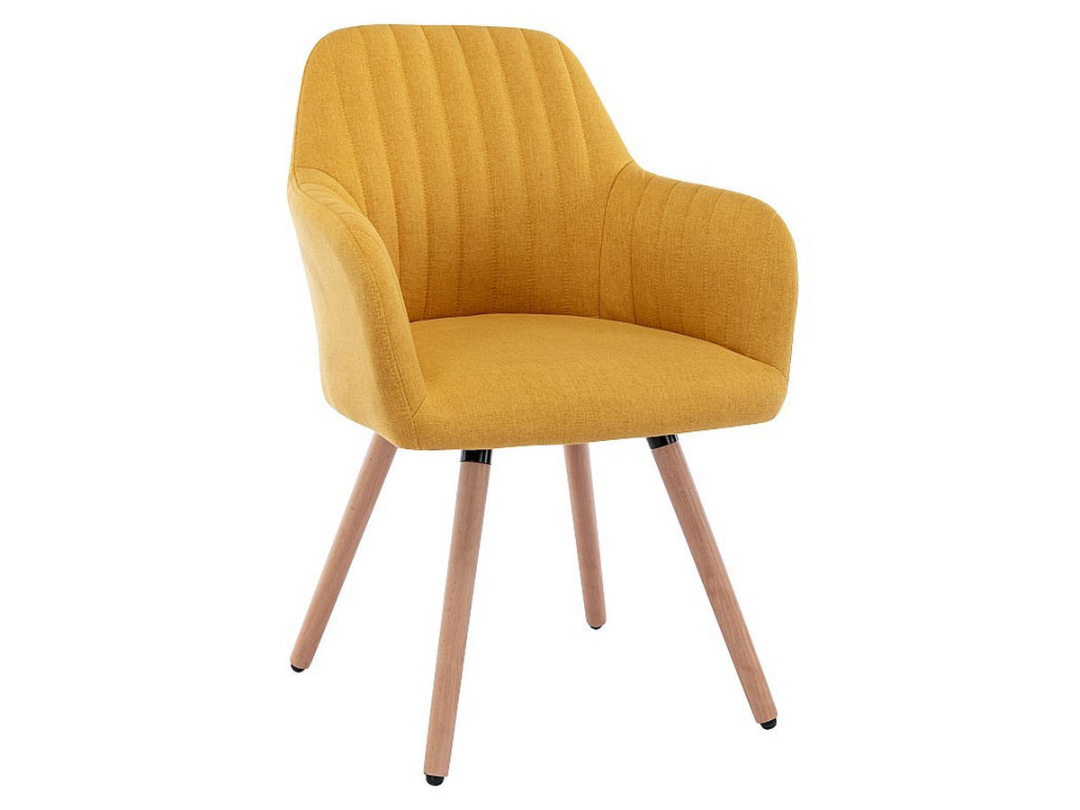 STUHL mit Armlehnen 2er-Set - Stoff & Metall in Holzoptik - Gelb - ELEANA - Gelb, Textil (58/85/56cm) - Vente-Unique