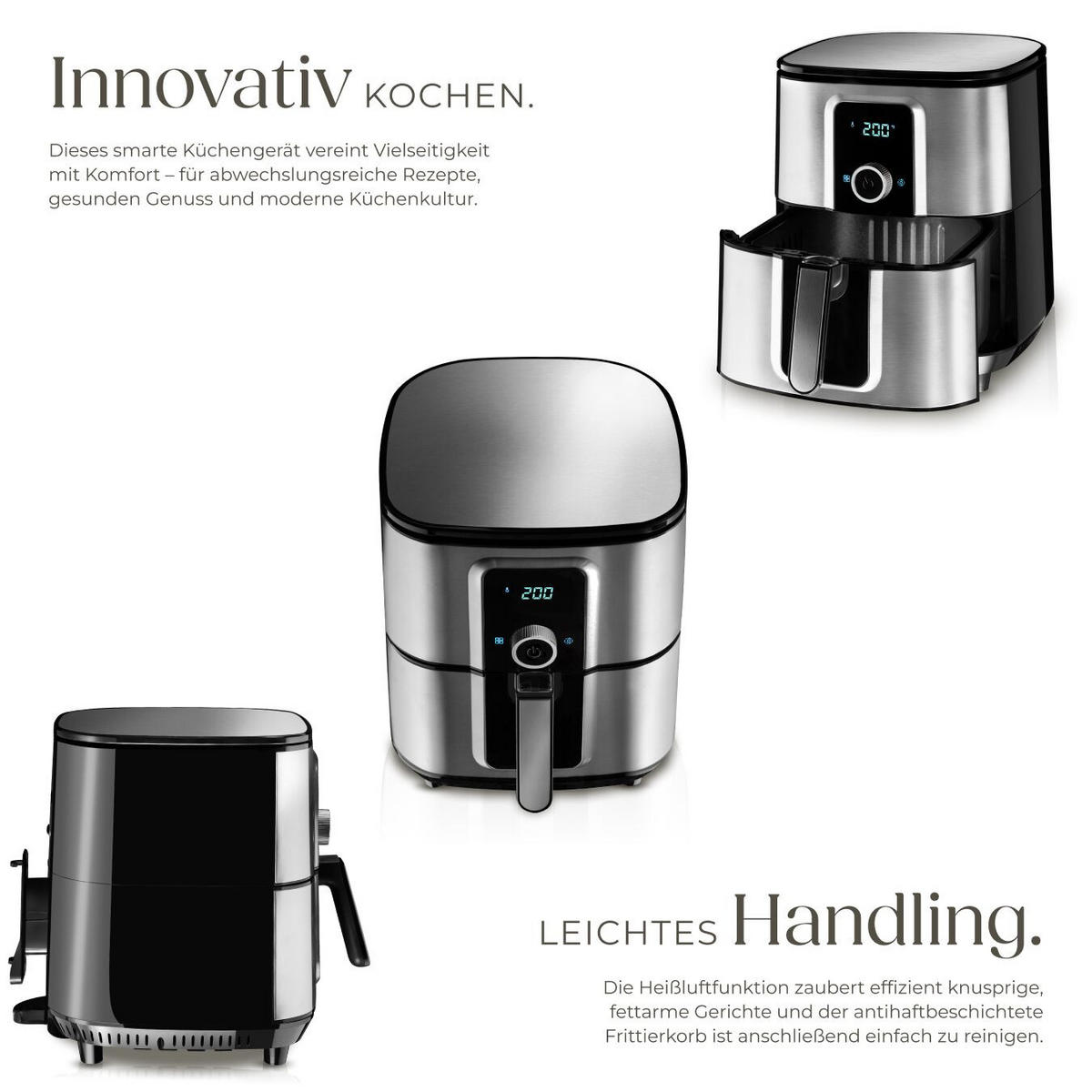 HEISSLUFTFRITTEUSE Ben, inklusive Rezeptheft, silber - Silberfarben, Textil (42.5/37/31cm) - tectake