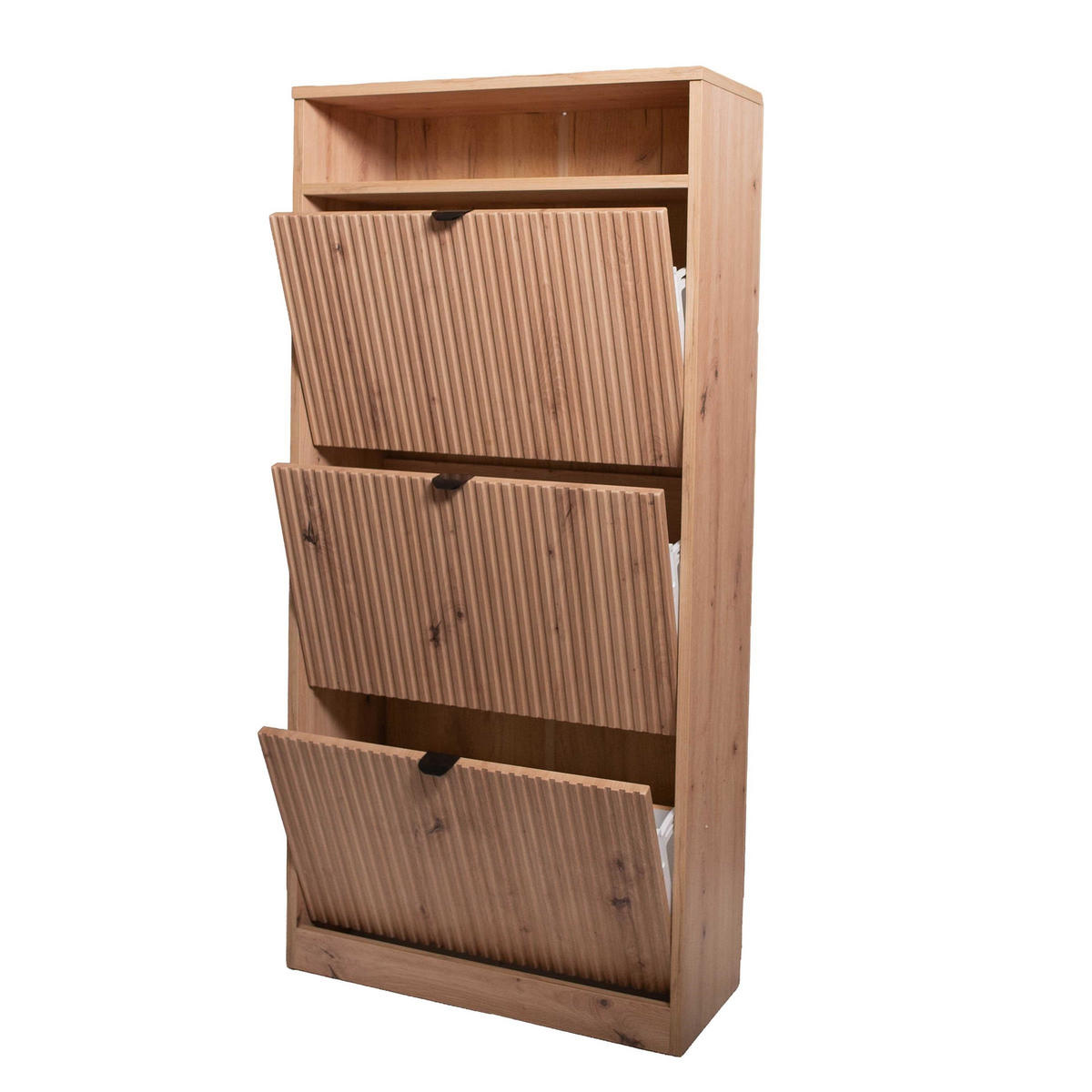 SCHUHSCHRANK Mia, Eiche Artisan mit schwarzem Griff - Schwarz/Eiche Artisan, Holzwerkstoff (60/125/24cm) - Bettso