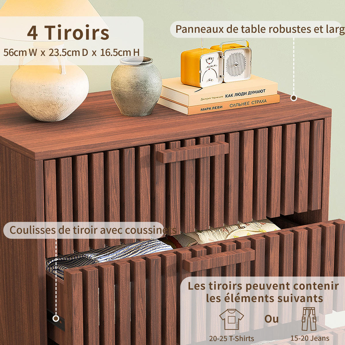KOMMODE 60x34x91 cm 4 Schubladen Holzgriffe Stauraum Walnussoptik - Braun, Holz (34/91/60cm) - Fortuna Lai