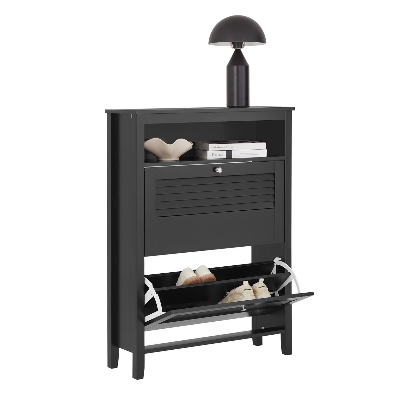 SCHUHSCHRANK Schwarz - Schwarz, Holzwerkstoff (80/108/25cm) - SoBuy