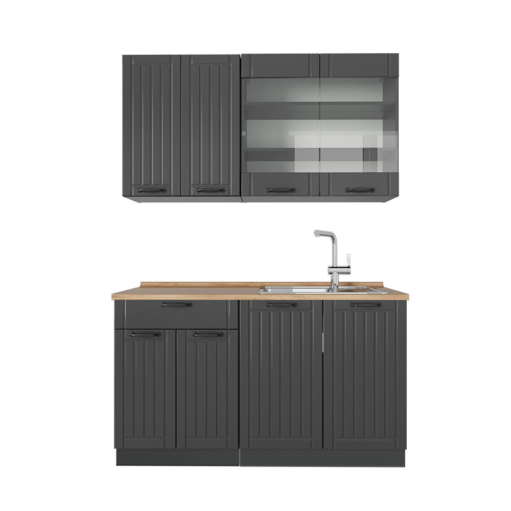 JEDNOTKOVÁ KUCHYNĚ Fame-Line Tmavě šedá - tmavě šedá, kompozitní dřevo (140/81.6/60cm) - Vicco