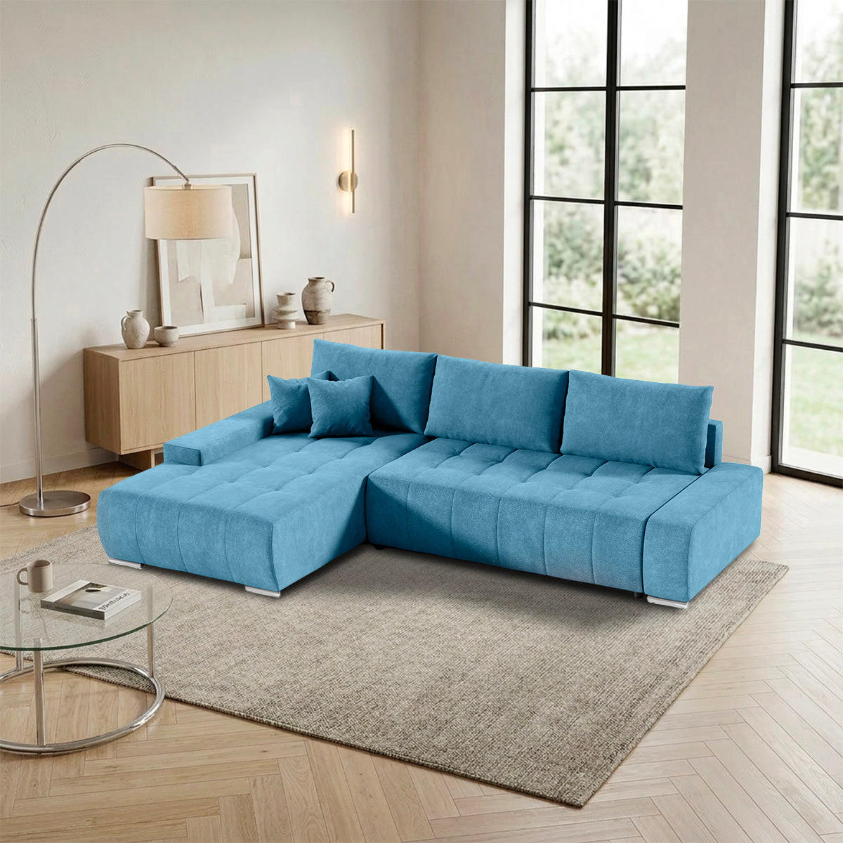 ECKSOFA Jonas 4 Sitzplätze Blau - Blau, Holzwerkstoff (265/185cm) - Petits-meubles