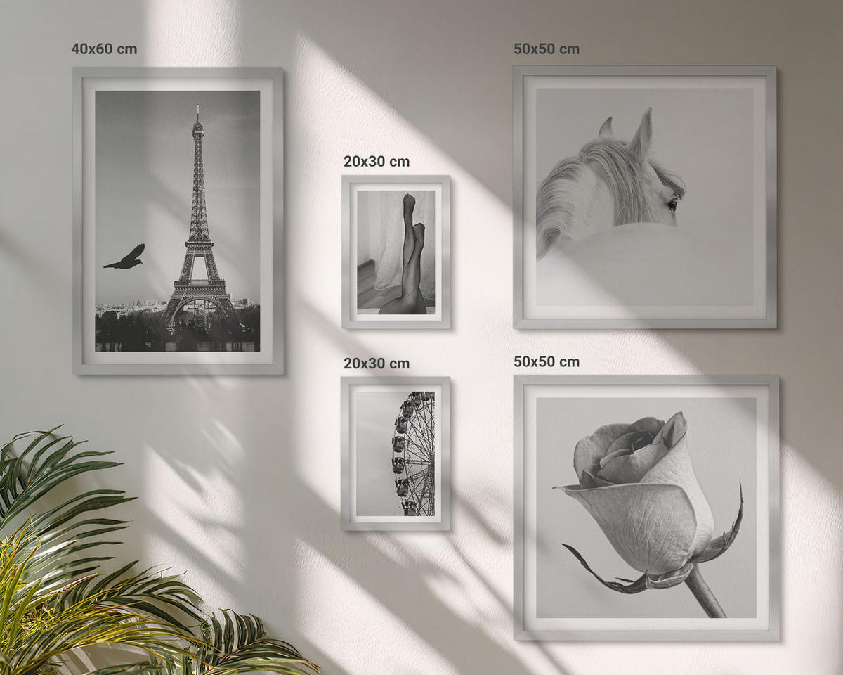 BILDER SET 5er Set - 50x50 cm & 20x30 cm & 40x60 cm Silberner Rahmen - Abstrakte warme Muster - Silberfarben, Kunststoff (40/60cm) - TULUP