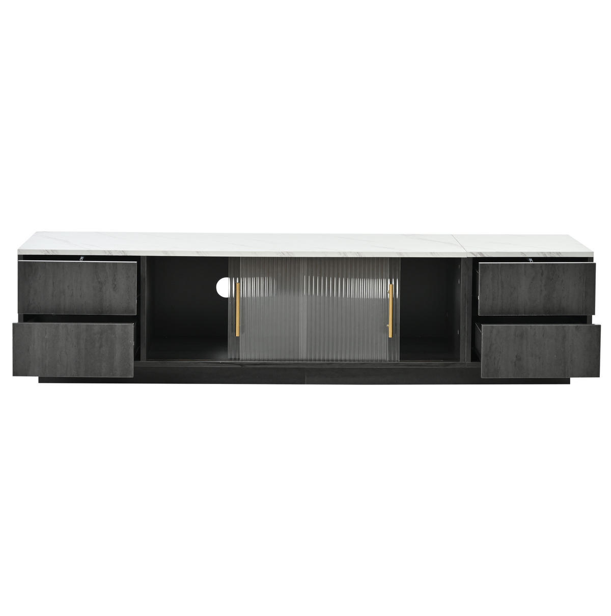 TV-LOWBOARD aus MDF 160x40x38,5 cm Grau mit 4 Push-to-Open-Schubladen und Kabelmanagement - Grau, Holzwerkstoff (160/38.5/40cm) - Modfu