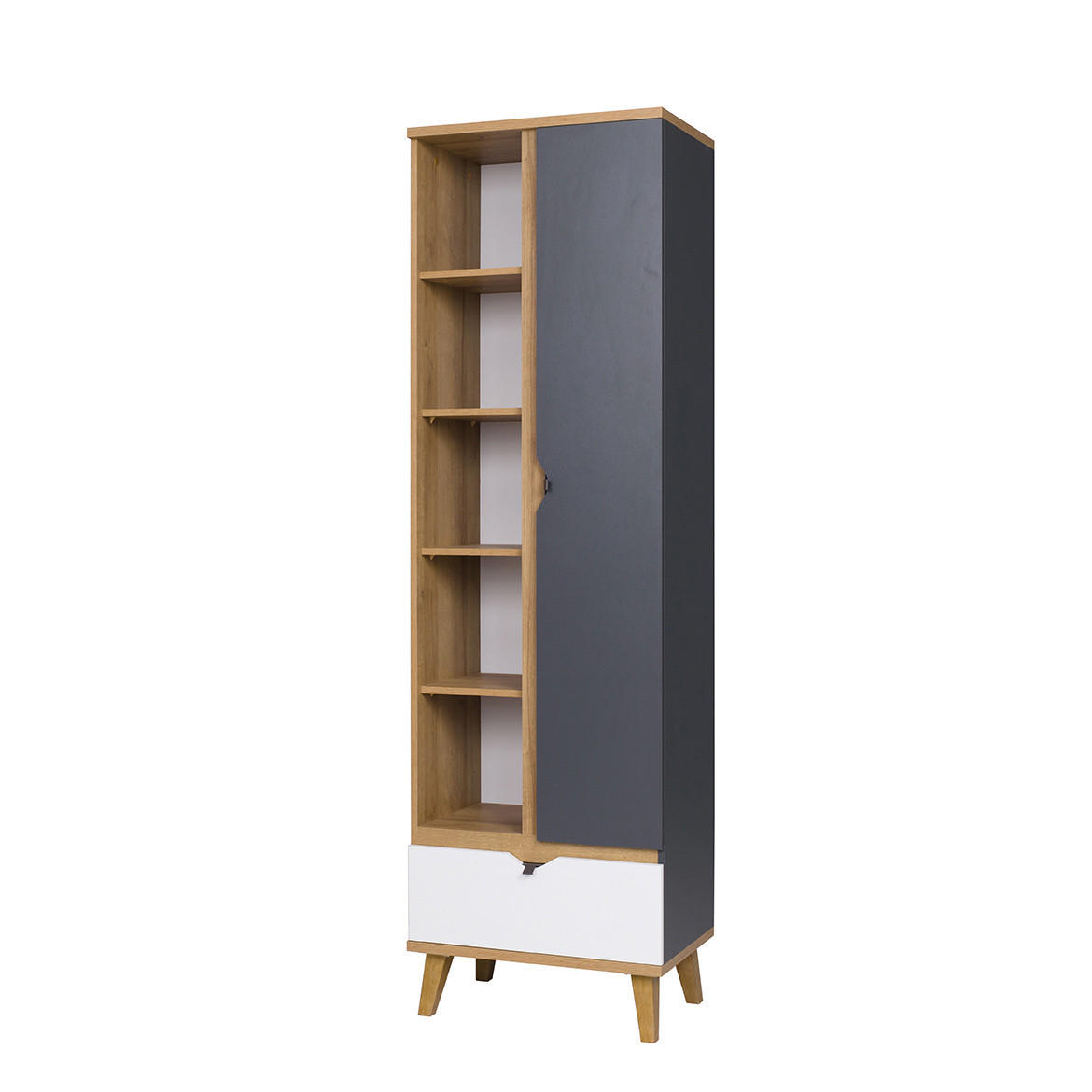 BÜCHERREGAL Aster R1D1SZ - Eichefarben/Graphitfarben, Holzwerkstoff/Kunststoff (60/200/40cm) - Ravio