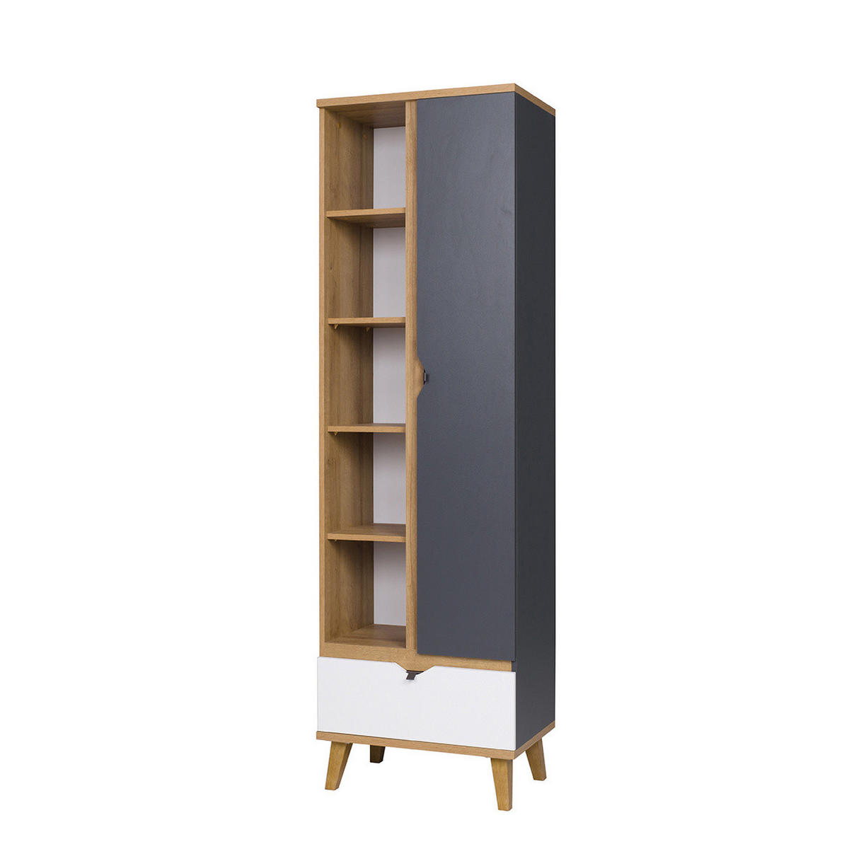 BÜCHERREGAL Aster R1D1SZ - Eichefarben/Graphitfarben, Holzwerkstoff/Kunststoff (60/200/40cm) - Ravio