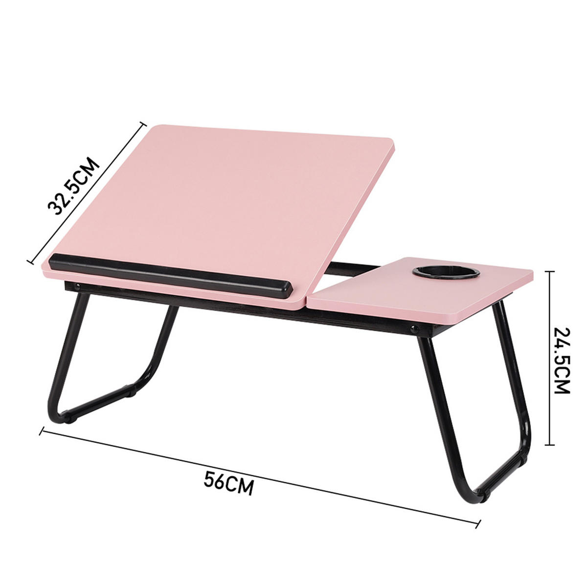 LAPTOP-BETTTISCH mit Getränkehalter Verstellbarer, klappbarer– Rosa mit 5-fach Neigungsverstellung Becherhalter 56x32,5x24 cm - Pink, Metall (32.5/56/24cm) - Livingandhome