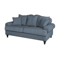 SOFA blau Landhaus, Couch 3-Sitzer 200 cm - Blau, Holz/Textil (200/95/100cm) - Furn.Design