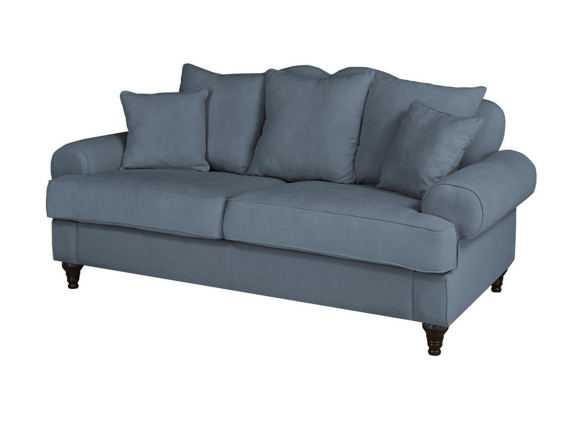 SOFA blau Landhaus, Couch 3-Sitzer 200 cm - Blau, Holz/Textil (200/95/100cm) - Furn.Design