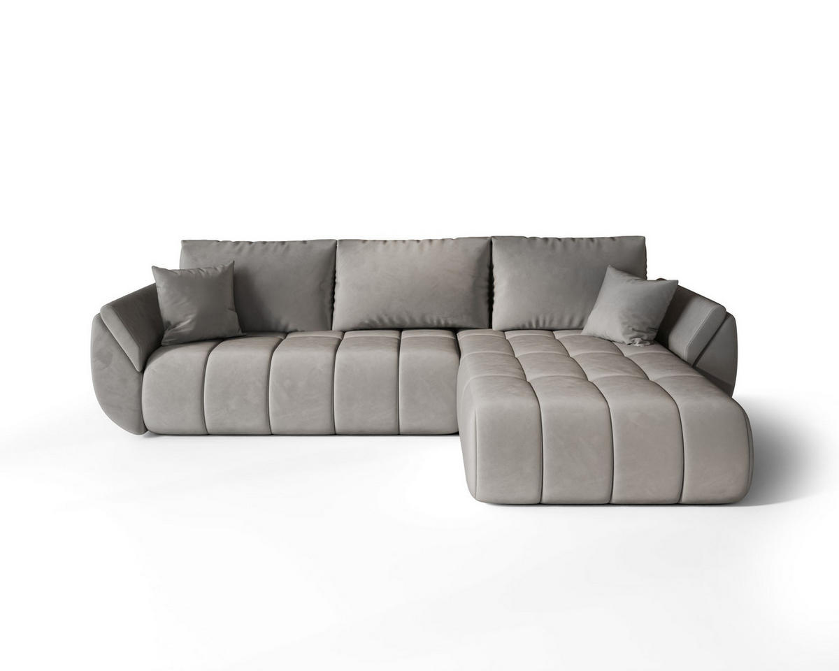 ECKSOFA SYDNEY PREMIUM rechts hellgrau Velours Monolith 84 - Schlaffunktion, Bettkasten - Hellgrau, Textil (280/185cm) - Cornero