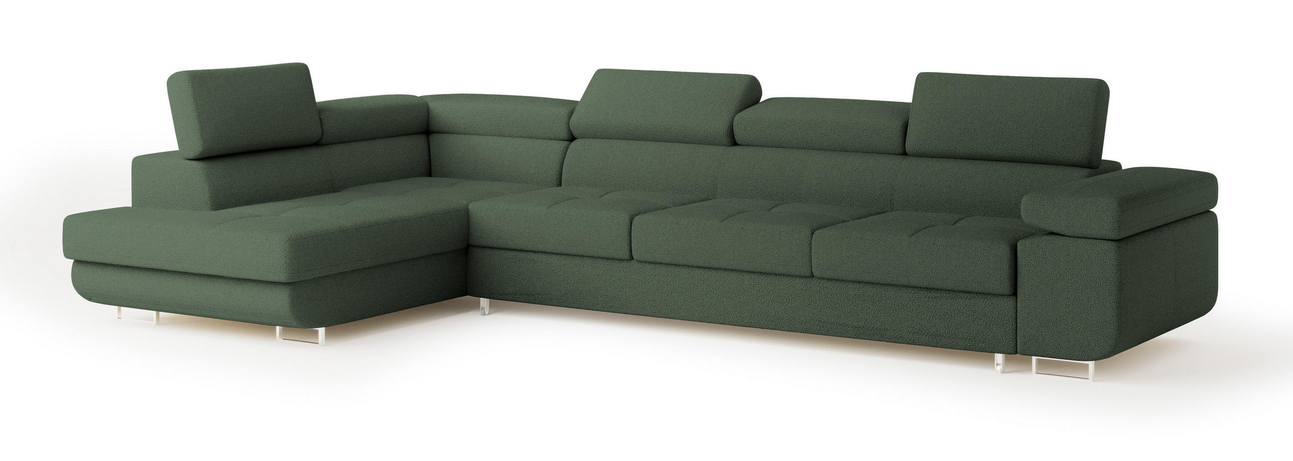 ECKSOFA VICENTE Grün Boucle-Stoff mit Schlaffunktion - Grün, Holz (346/202cm) - MASSENO