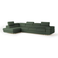 ECKSOFA VICENTE Grün Boucle-Stoff mit Schlaffunktion - Grün, Holz (346/202cm) - MASSENO