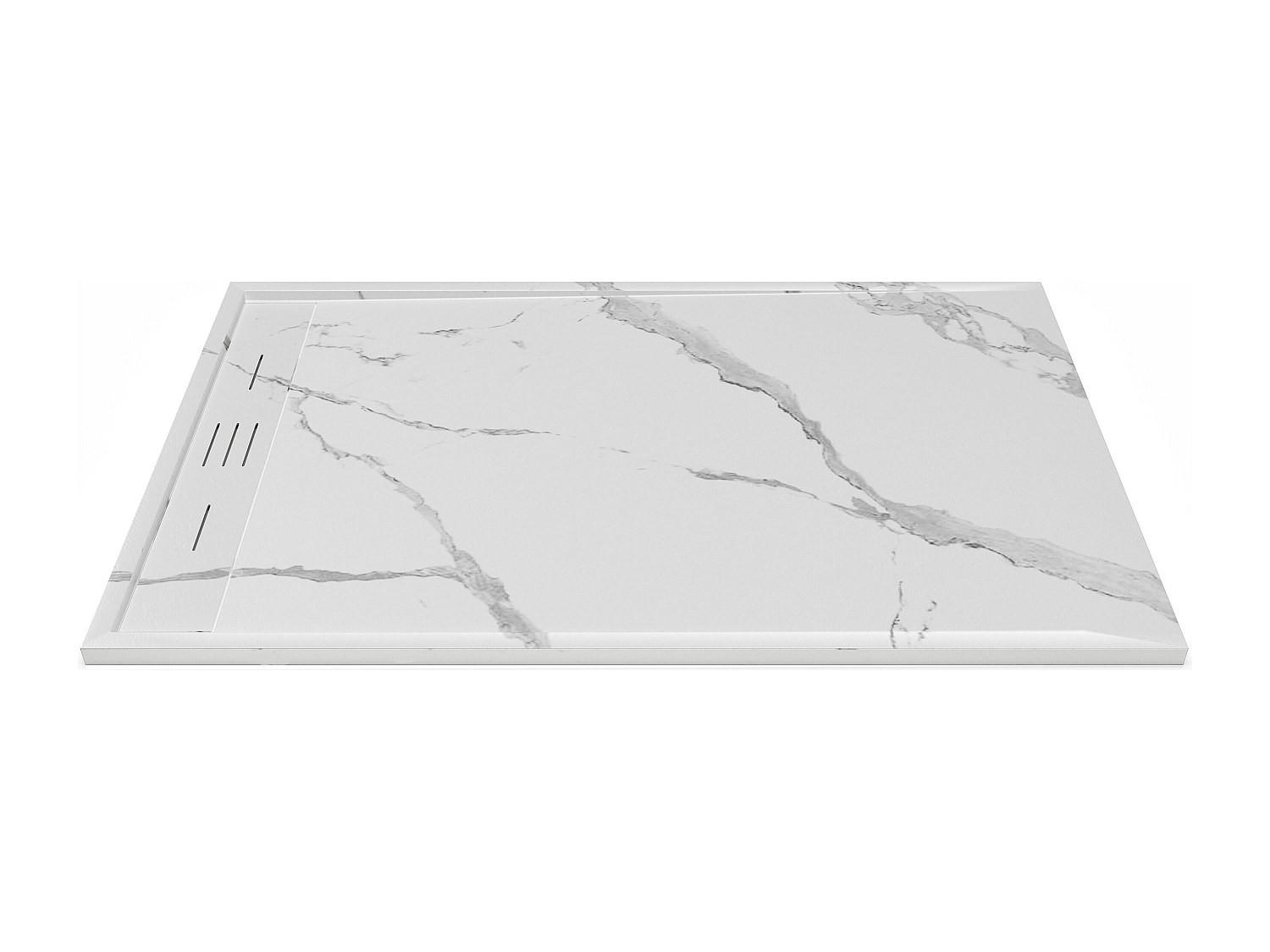DUSCHWANNE - 140 cm x 90 cm - harz - hellgrau, weiß Lyrosa - Hellgrau/Weiß, Kunststoff (90cm) - Vente-Unique