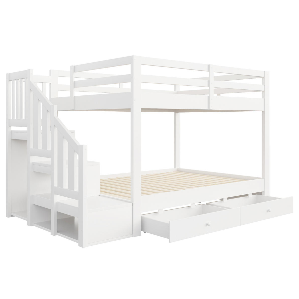 ETAGENBETT 140/200 cm mit Aufbewahrungsleiter und Schubladen, DE-41614, in Weiß - Weiß, Holzwerkstoff (90/200cm) - ComfortXL