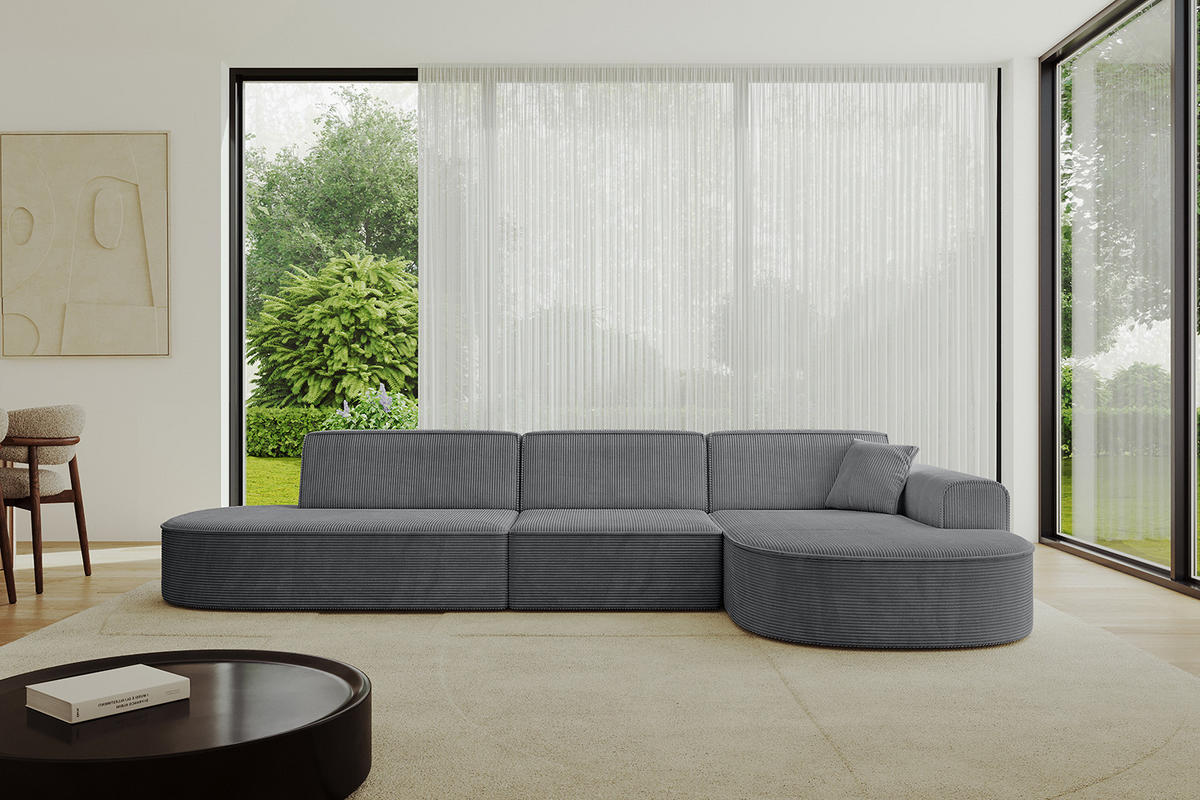 ECKSOFA Ottomane Rechts MARI-L2 - 317x163x73,5 cm Dunkelgrau Cord - Dunkelgrau/Schwarz, Holzwerkstoff/Kunststoff (317/163cm) - ALTDECOR