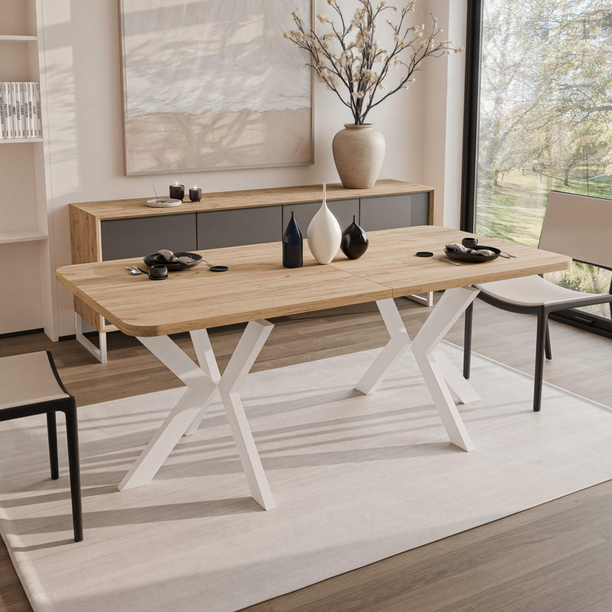 AUSZIEHTISCH DANTON 200/100/76 cm, Weiß / Kraft-Eiche - Eiche Wotan/Weiß, Holzwerkstoff/Metall (100/200/76cm) - Idohome