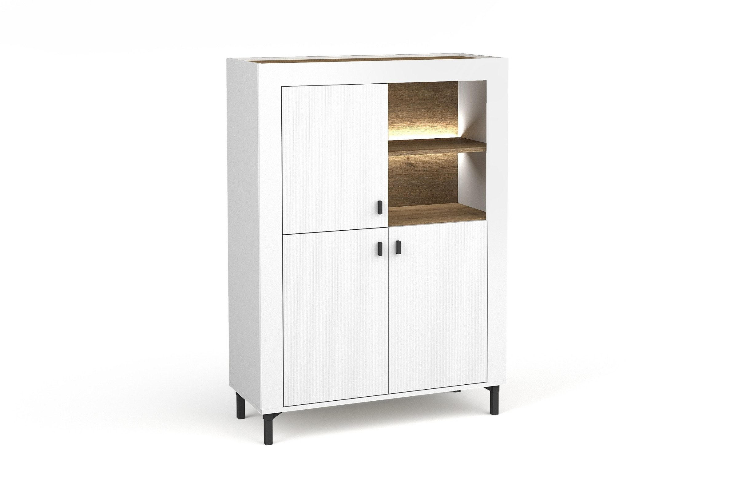 KOMMODE MONI 05 in Weiß / Eiche Whiskey matt 97/136/40 cm mit LED - Weiß, Holzwerkstoff (97/136/40cm) - Deine Möbel 24
