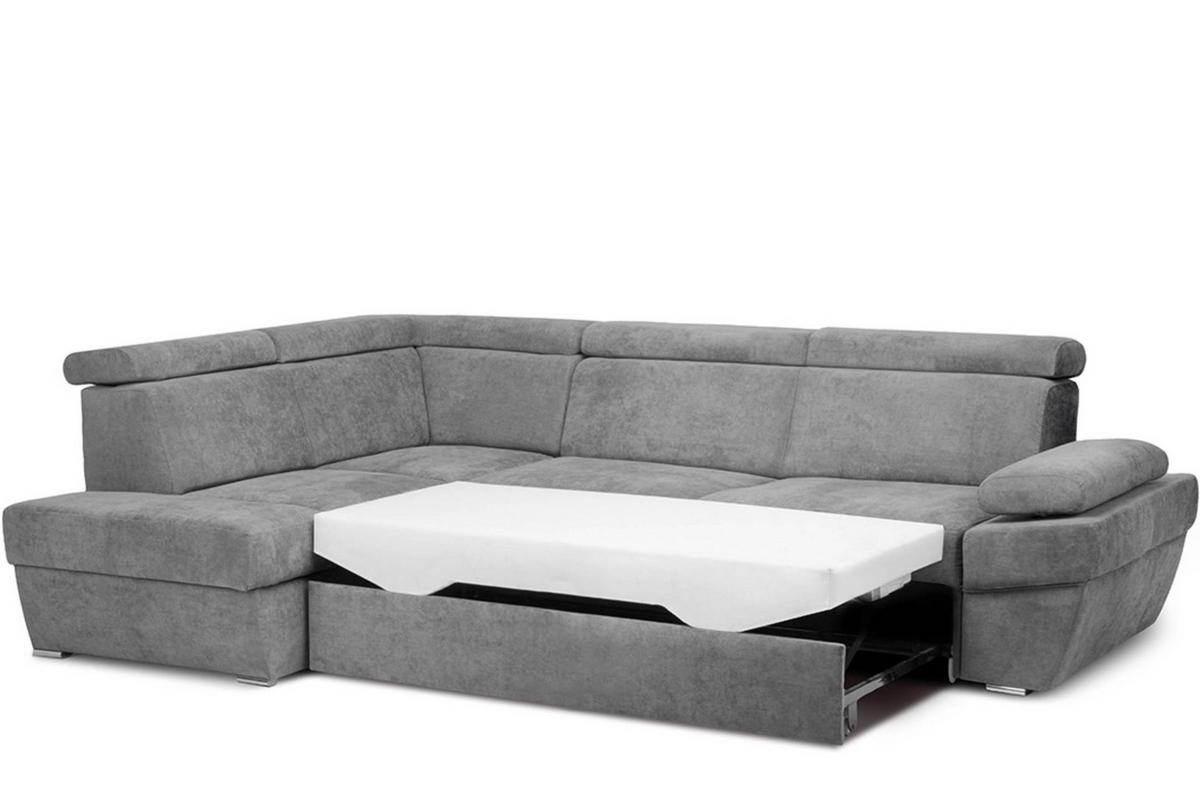 ECKSOFA RATLO links mit Schlaffunktion und Bettkasten, dunkelgrau - Platinfarben/Silberfarben, Textil (270/190cm) - KONSIMO®