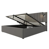 POLSTERBETT 160/200 cm Grau mit Bettkasten und USB Ladefunktion Kopfteil - Grau, Textil (160/200cm) - Oxeza