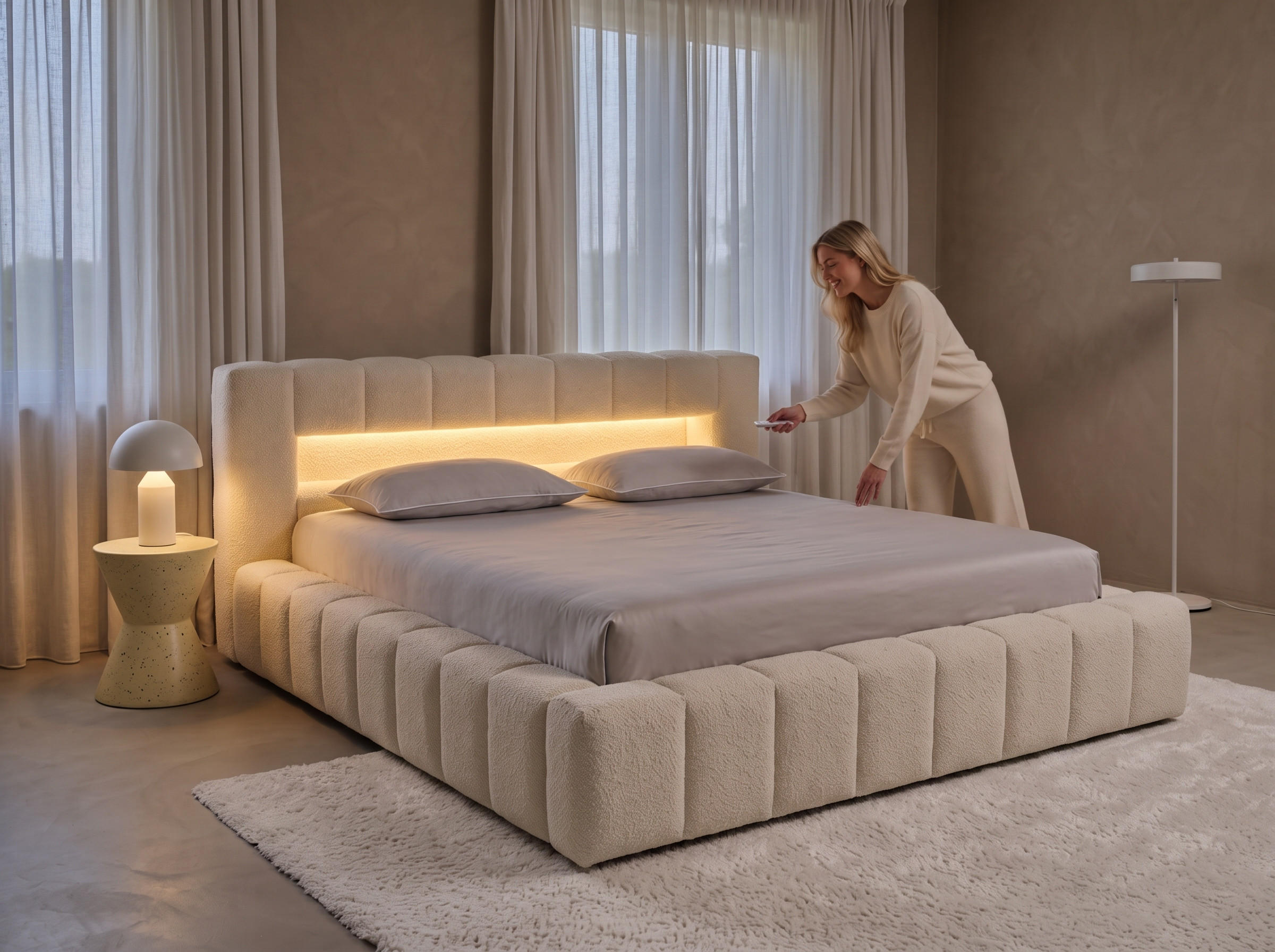 POLSTERBETT Mira-Lights Hellbeige 180/200 cm mit Bettkasten, Matratzen - Beige, Textil/Metall (180/200cm) - wonello